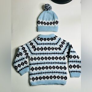 Hand knit sweater and hat, toddler unisex